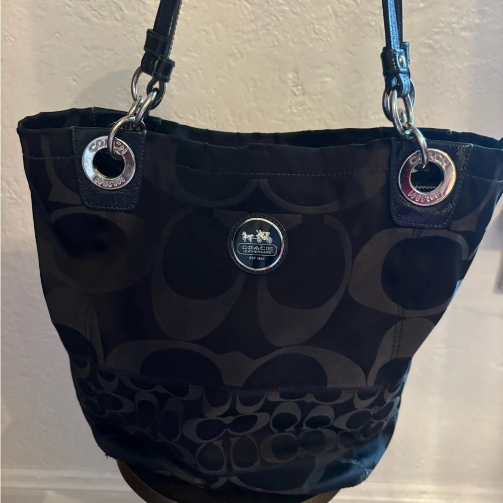 Coach Black Alex Signature Sateen Tote Bag